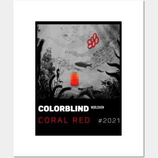 CORAL RED - black card - by  COLORBLIND WorldView Posters and Art